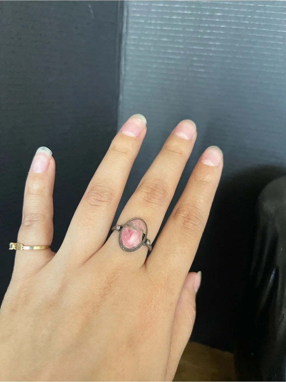 Sterling silver vintage rose quartz raw cracked ring size 7